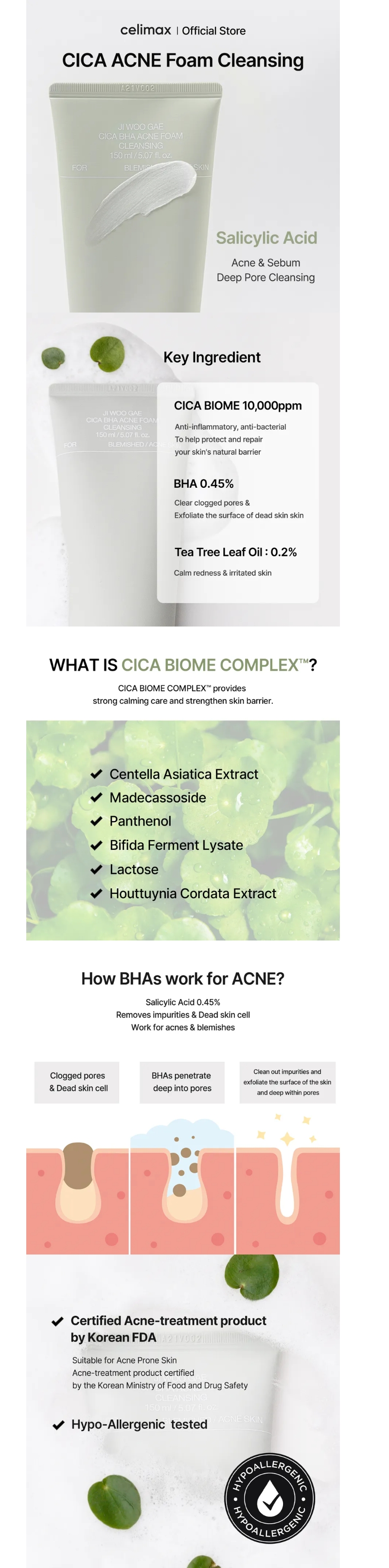 celimax Ji Woo Gae Cica BHA Acne Foam Cleansing 150ml